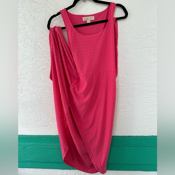 Michael Michael Kors Midi Pink Dress XS Eyelet Wrap Sleeveless Scoop Neck - Picture 4 of 8